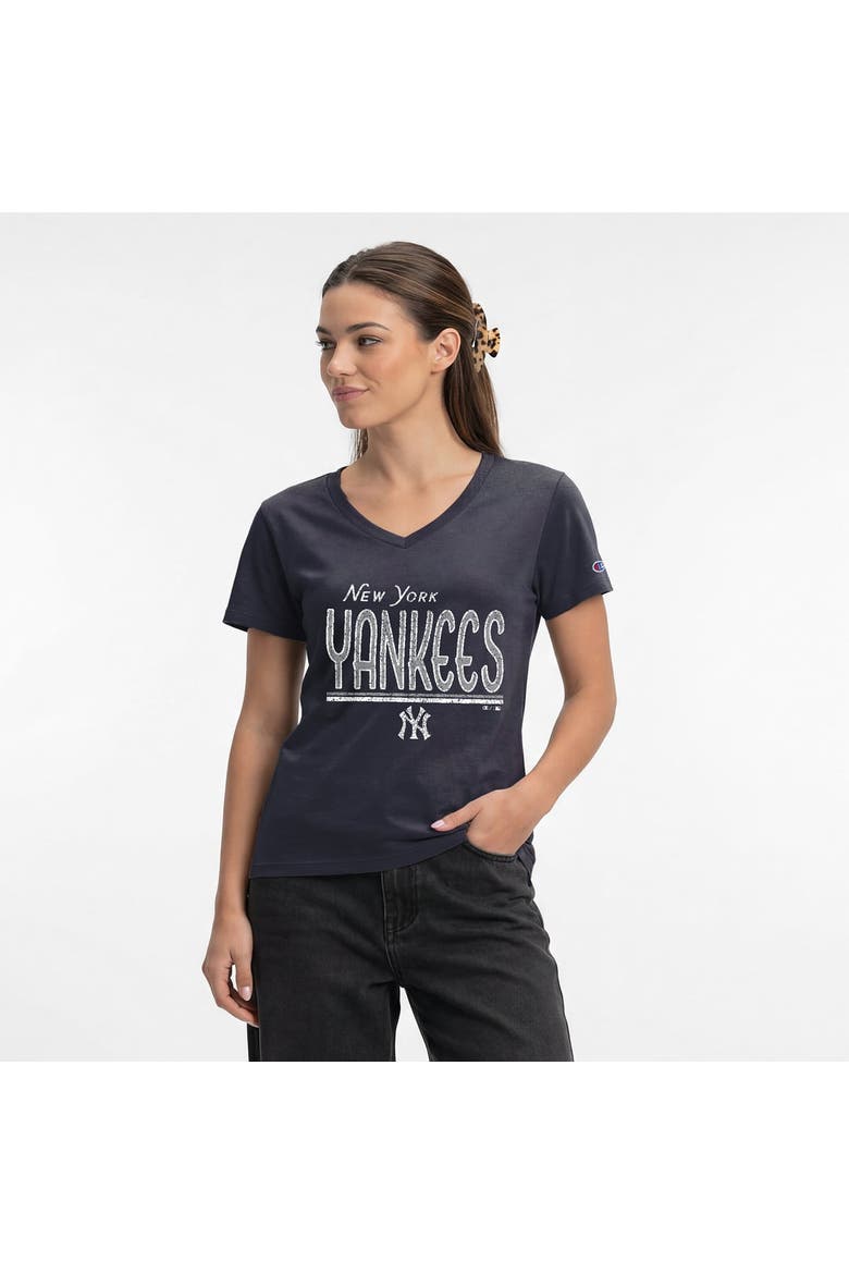 Women's Champion Navy New York Yankees Core V-Neck T-Shirt, Main, color, Navy