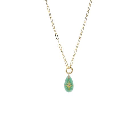 CZ Starburst Teardrop Natural Stone Pendant & Clicker Toggle Necklace