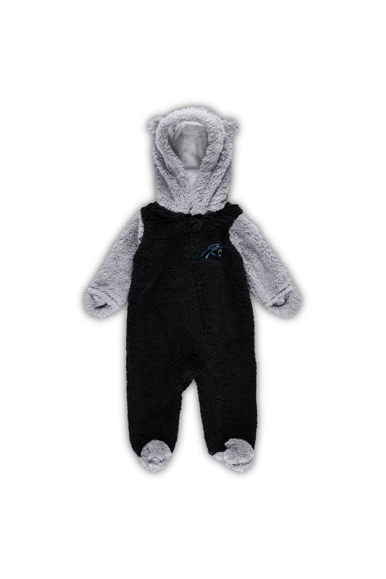 Newborn & Infant Black/Gray Carolina Panthers Game Nap Teddy Fleece Bunting Full-Zip Sleeper, Main, color, Black