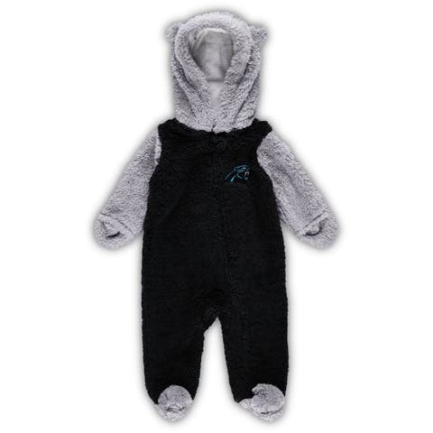 Newborn & Infant Black/Gray Carolina Panthers Game Nap Teddy Fleece Bunting Full-Zip Sleeper