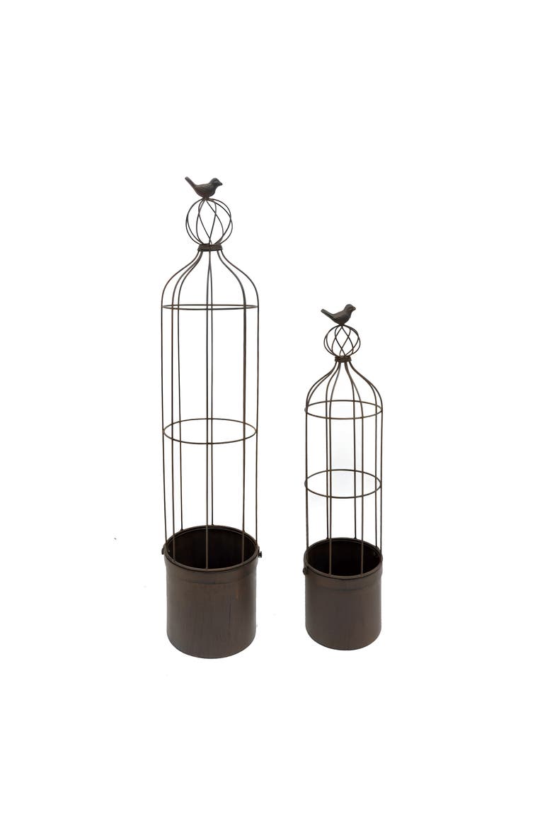 Cage Planter with Bird Set of 2, Main, color, Brown