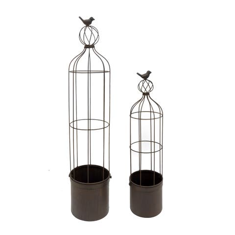 Cage Planter with Bird Set of 2
