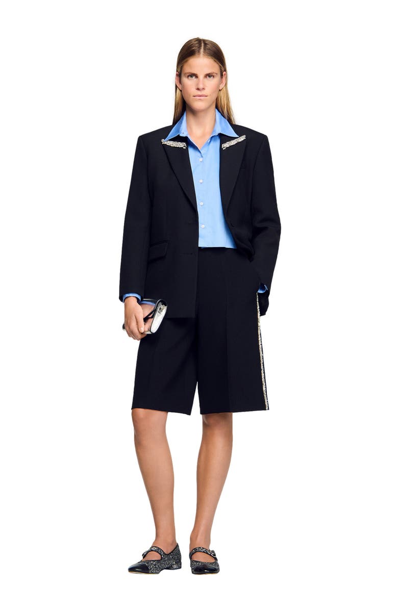 SANDRO Bermuda with rhinestone stripe, Alternate, color, Black