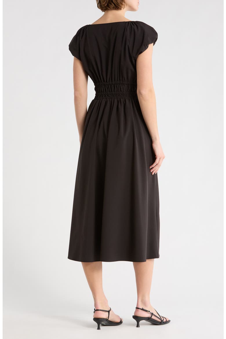 Puff Sleeve Fit & Flare Midi Dress, Alternate, color, BLACK
