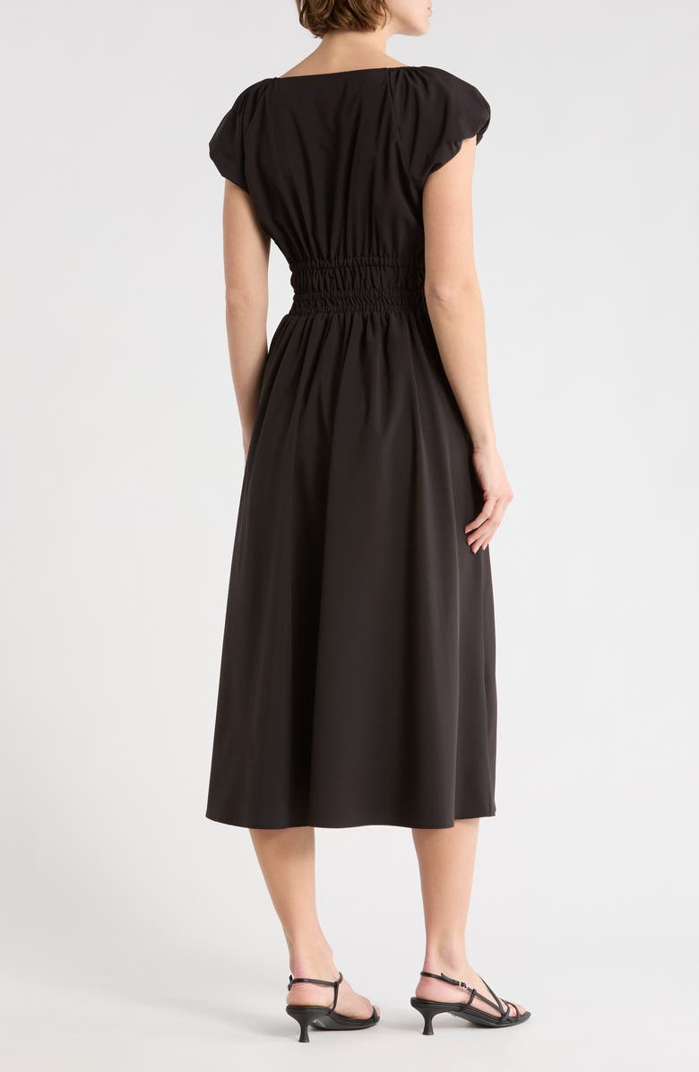 DKNY Puff Sleeve Fit & Flare Midi Dress, Alternate, color, Black