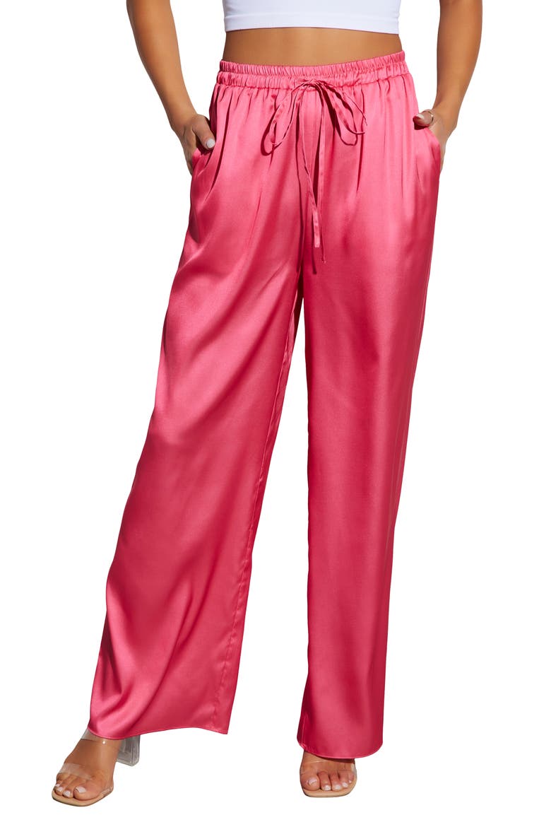 Aurelia Wide Leg Satin Drawstring Pants, Main, color, PINK