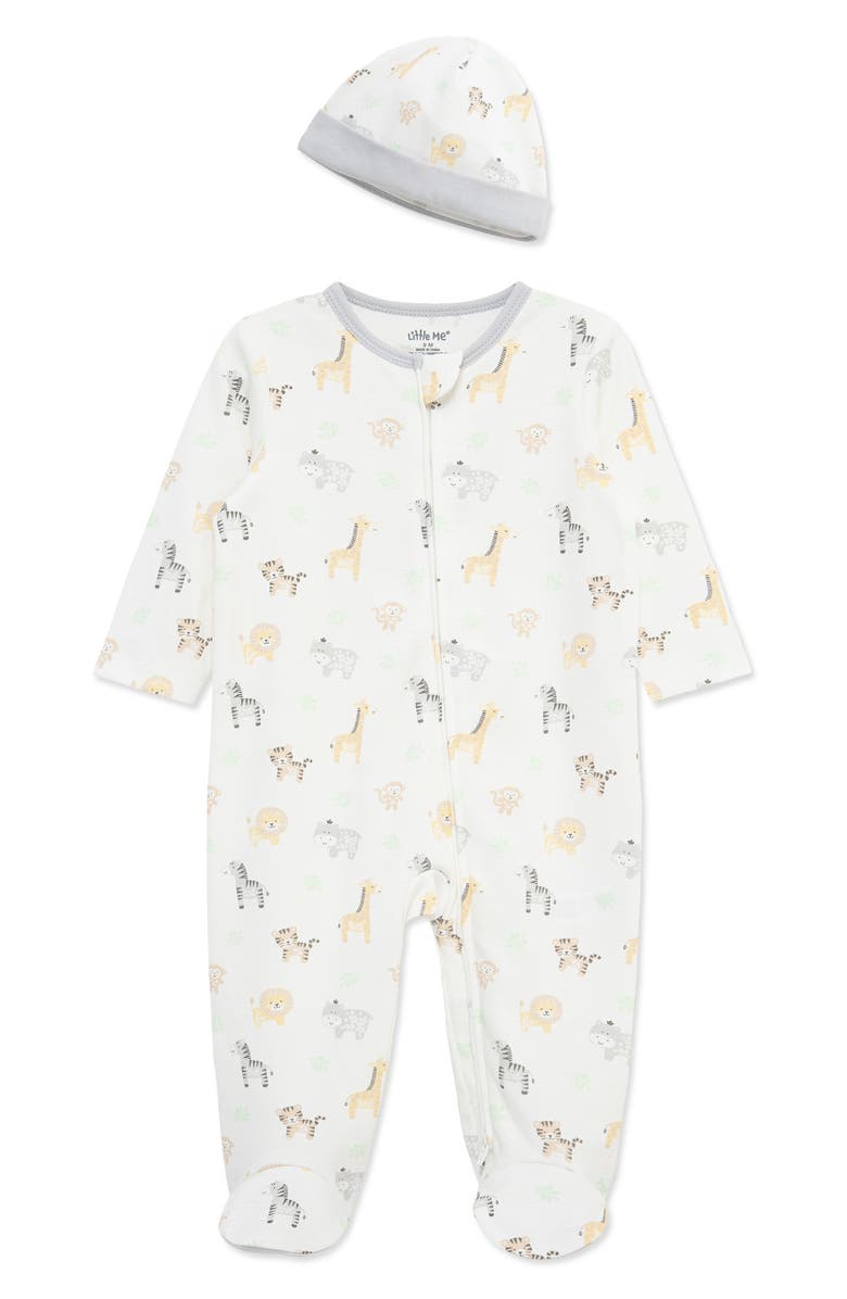 Little Me Cute Safari Footie & Hat Set, Main, color, Pink Multi