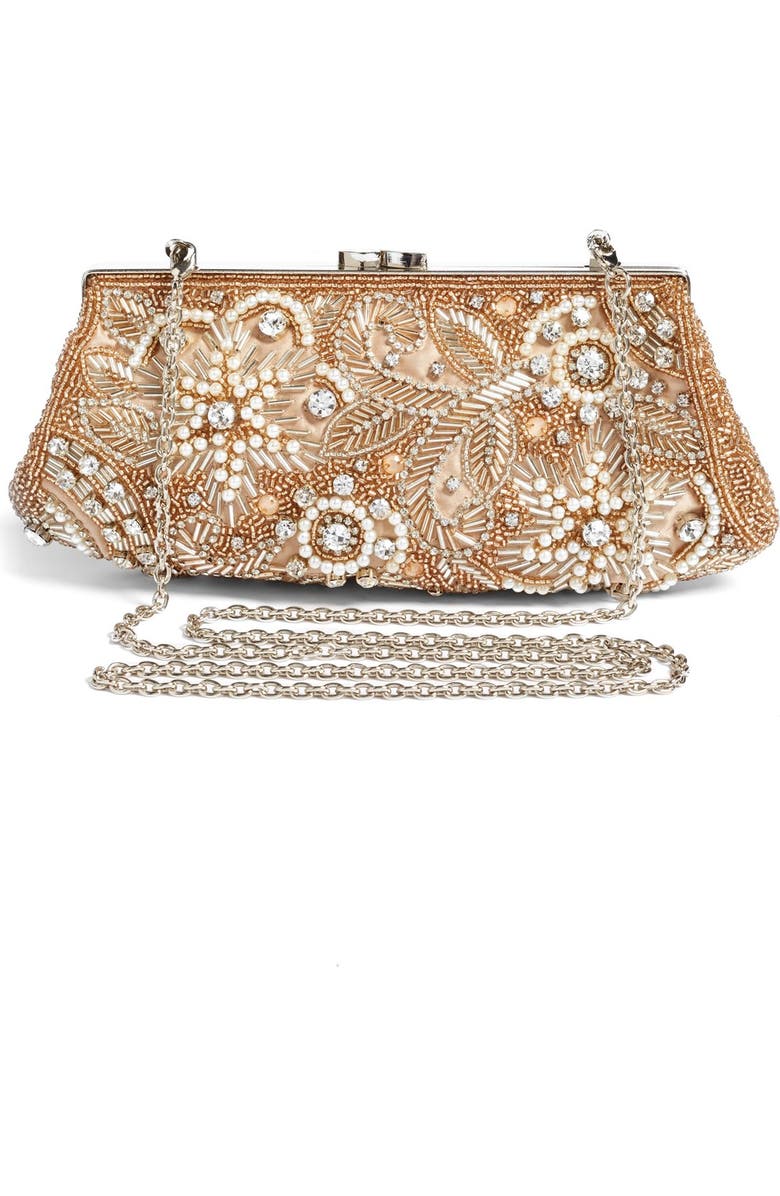 Glint Floral Beaded Pouchette Clutch, Alternate, color,