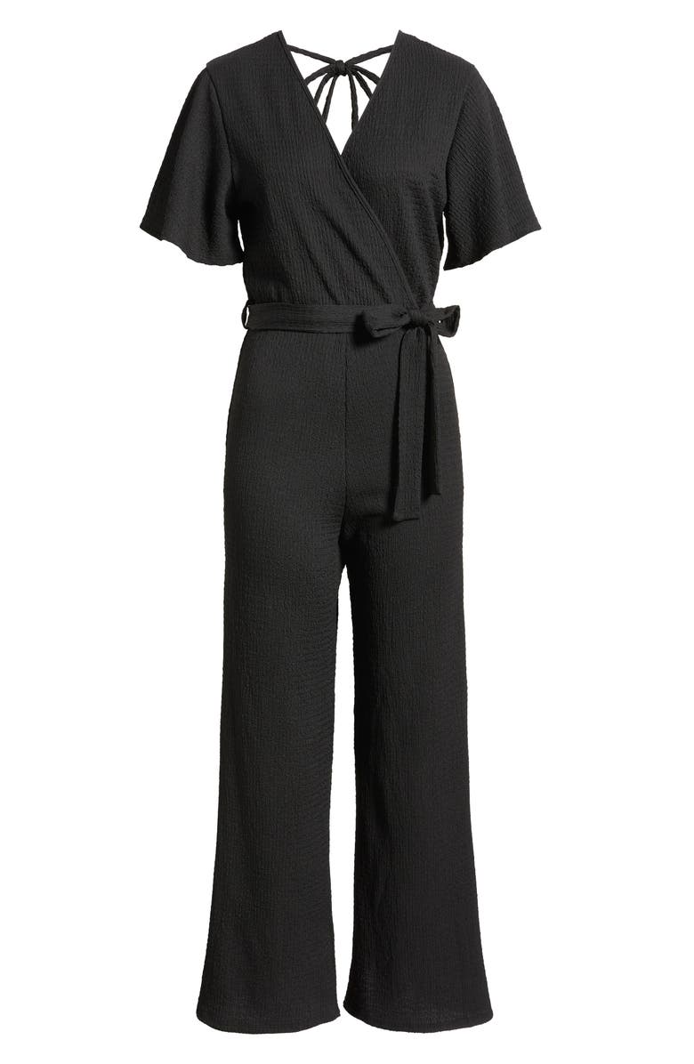 Loveappella Flutter Sleeve Textured Jumpsuit, Main, color,