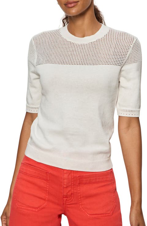 Mixed Stitch Short Sleeve Cotton Sweater