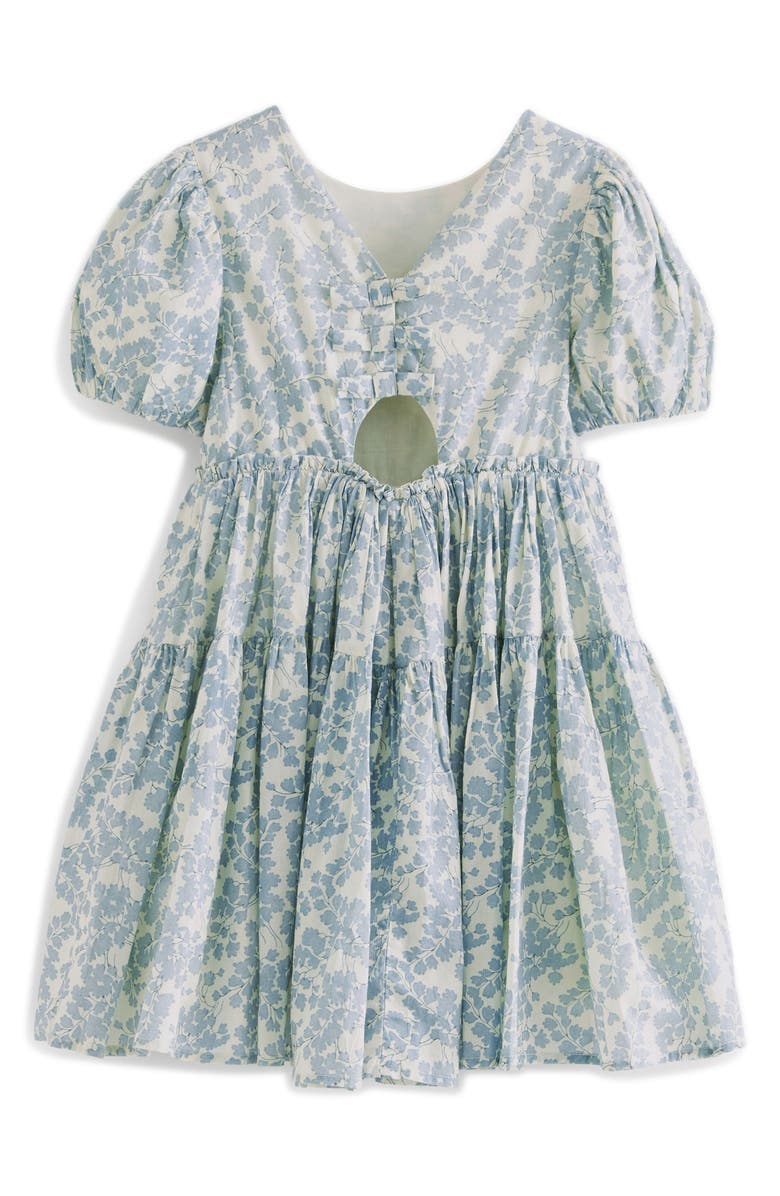 Laura Ashley Kids' Floral Tiered Puff Sleeve Cutout Cotton Dress, Alternate, color,