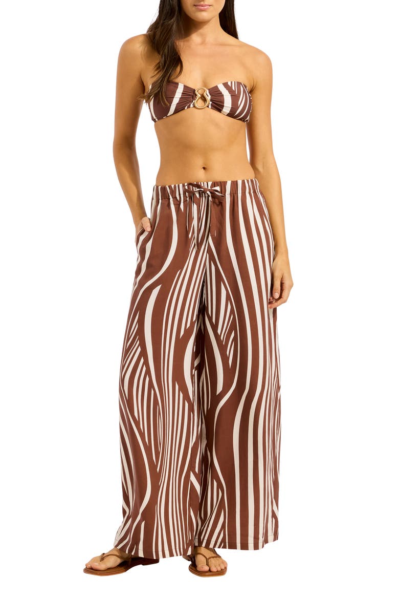 Print Wide Leg Pants, Main, color, COCOA