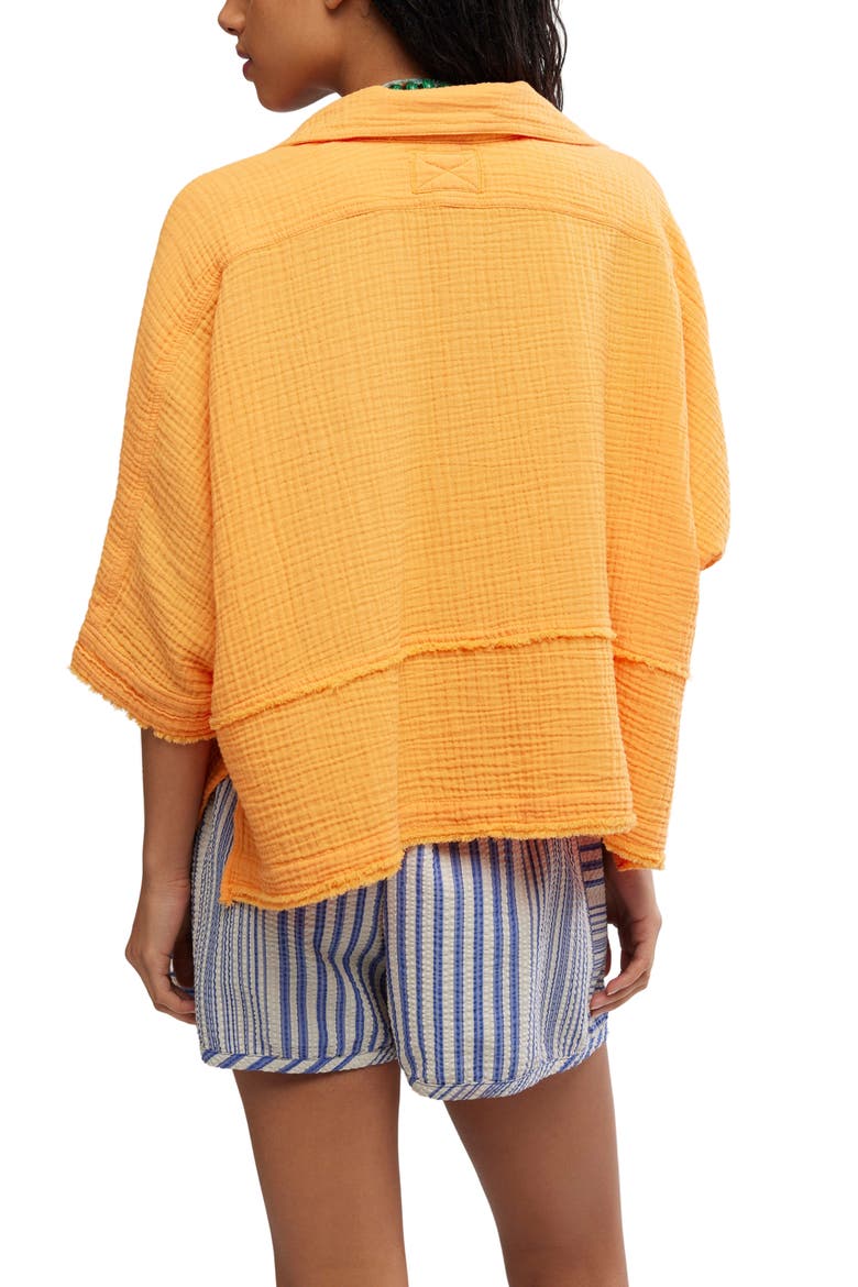 Happy Days Oversized Cotton Gauze Button-Up Top, Alternate, color, ICELAND POPPY