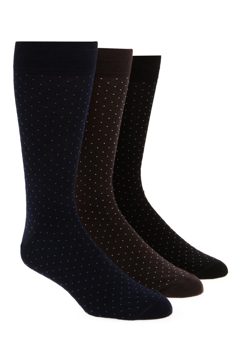Assorted 3-Pack Combed Cotton Blend Dress Socks, Main, color, MULTI DOT COMBO