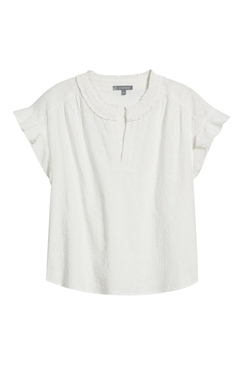 Embroidered Split Neck Top, Alternate, color, WHITE