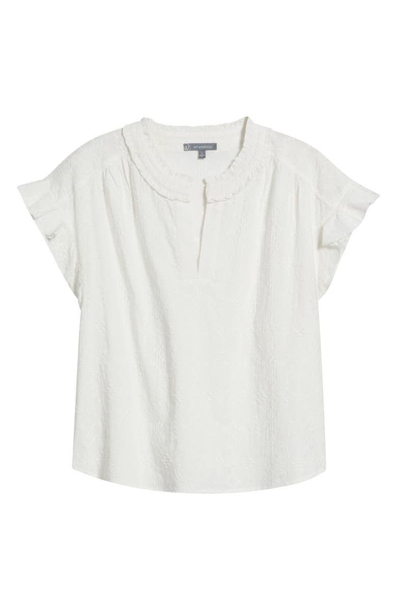Wit & Wisdom Embroidered Split Neck Top, Alternate, color, White