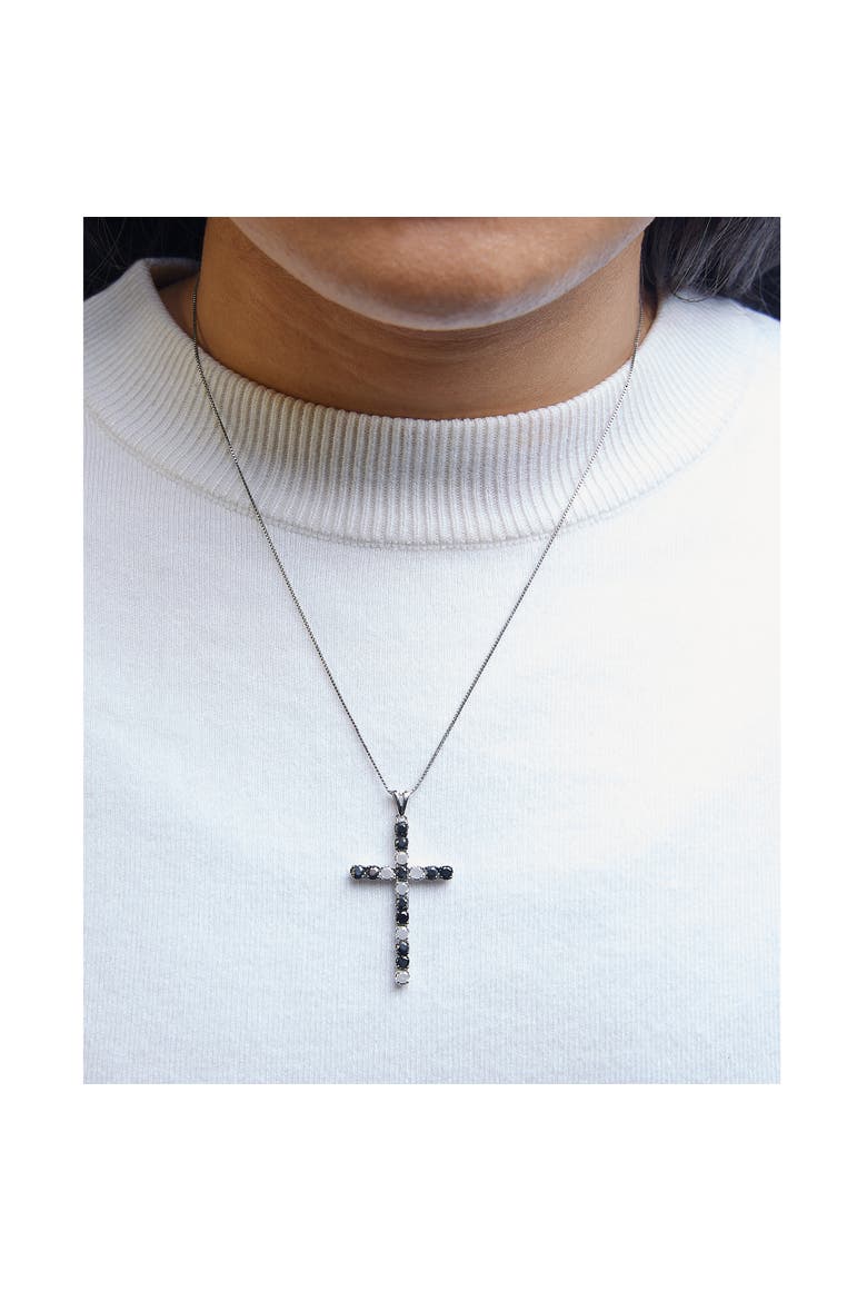 Silver 2.0 Cttw Round Treated Black and White Diamond Cross Pendant Necklace, Alternate, color, White
