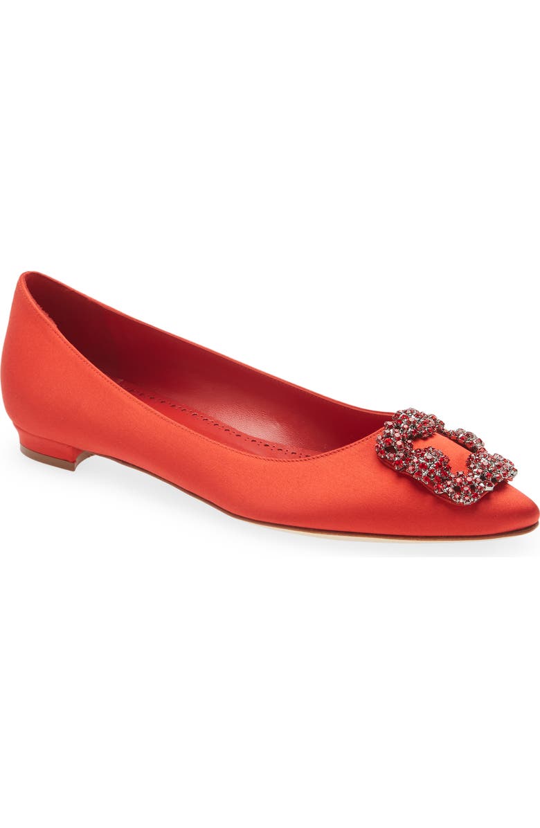 Manolo Blahnik Hangisi Jeweled Pointy Toe Flat, Main, color,