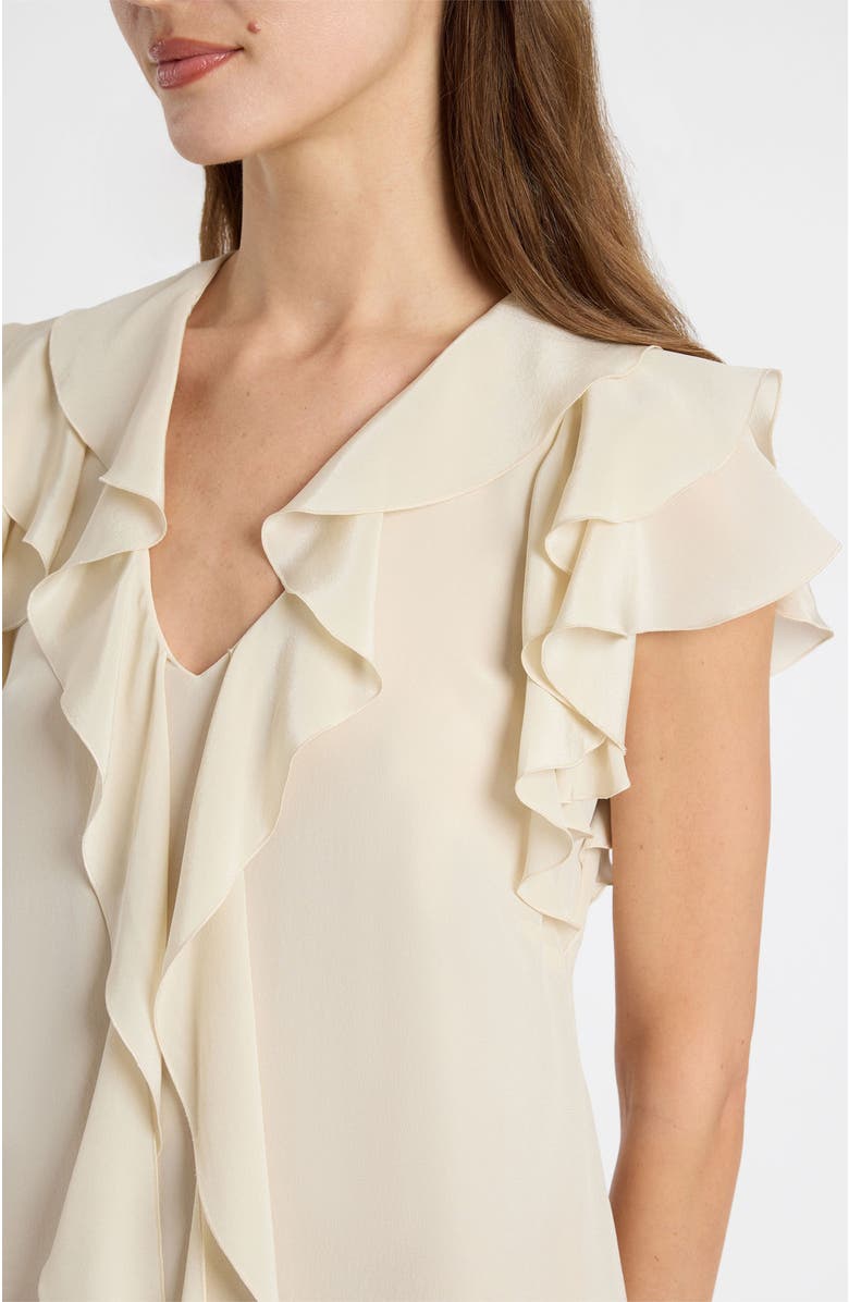 Santorelli Denise Silk Ruffle Shift Dress, Alternate, color, Beige