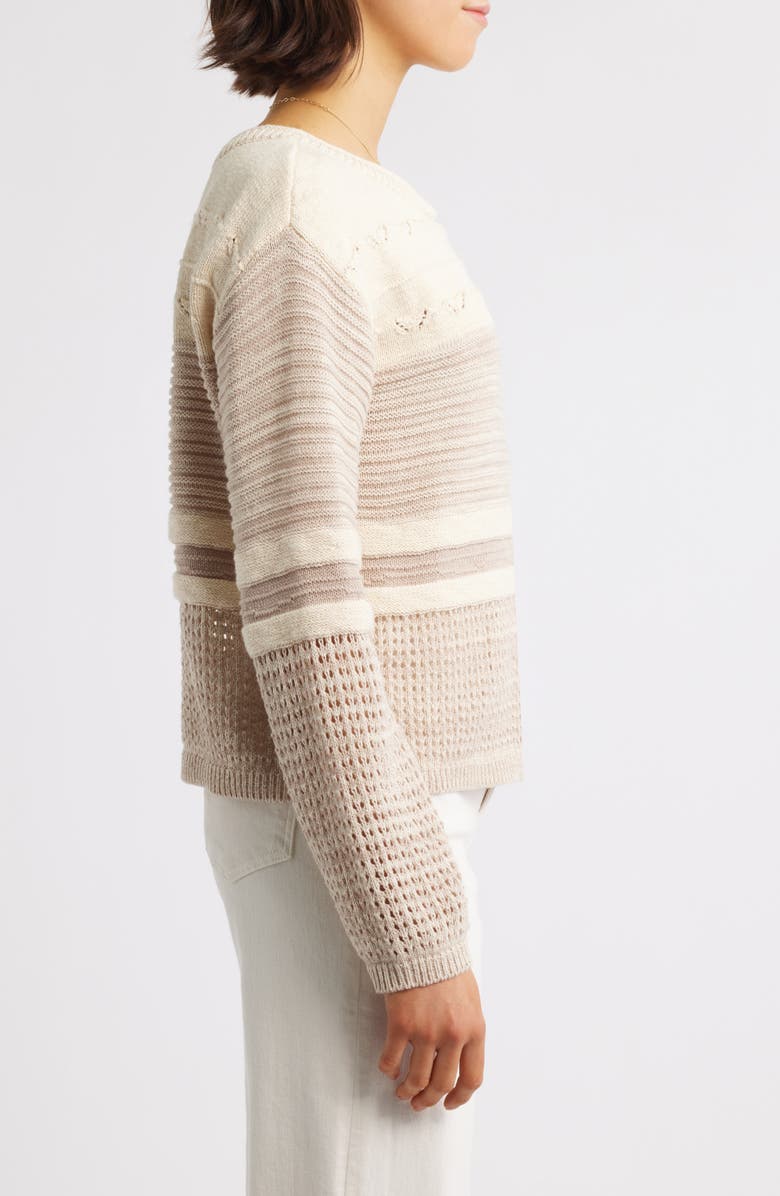 beachlunchlounge Polla Stripe Mixed Stitch Boat Neck Sweater, Alternate, color, Desert Khaki