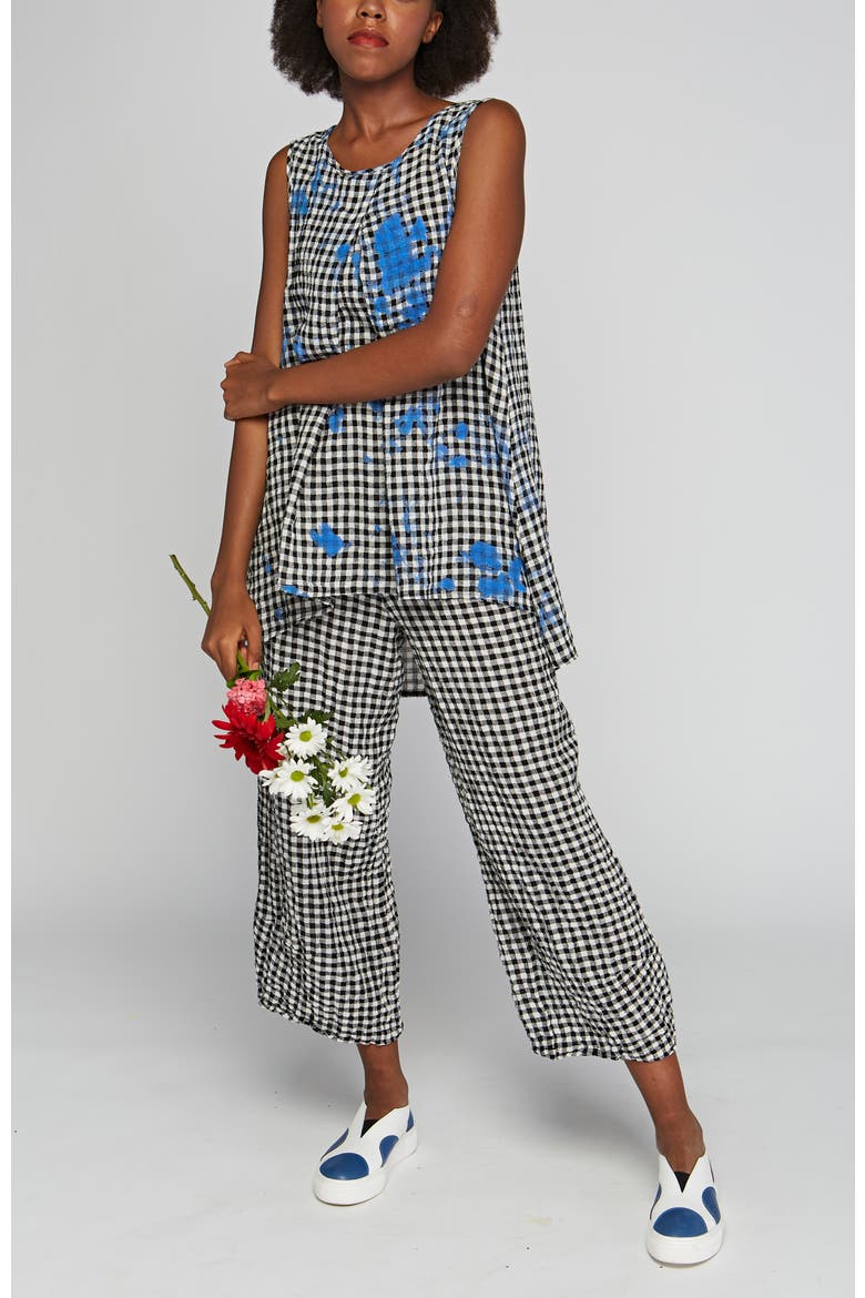 Tableau Checkered Gauze Linen Top, Alternate, color, Blue