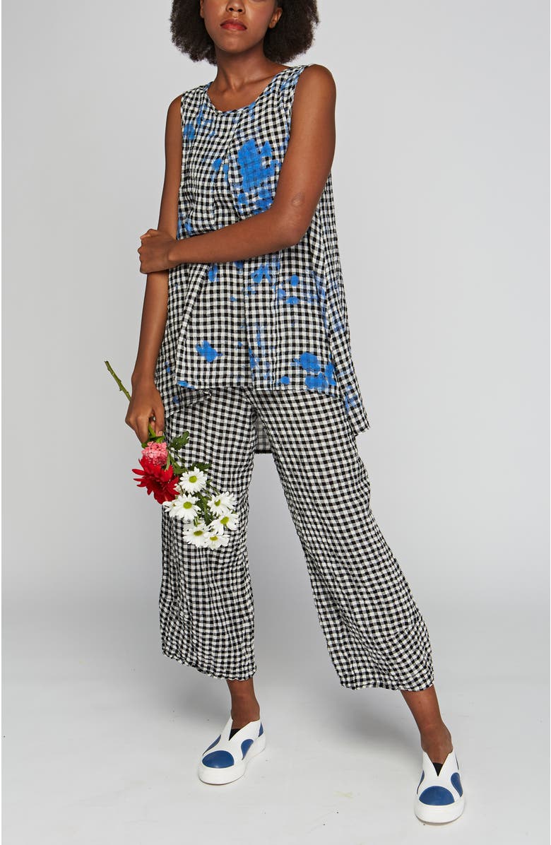 LUUKAA Tableau Checkered Gauze Linen Top, Alternate, color, Blue