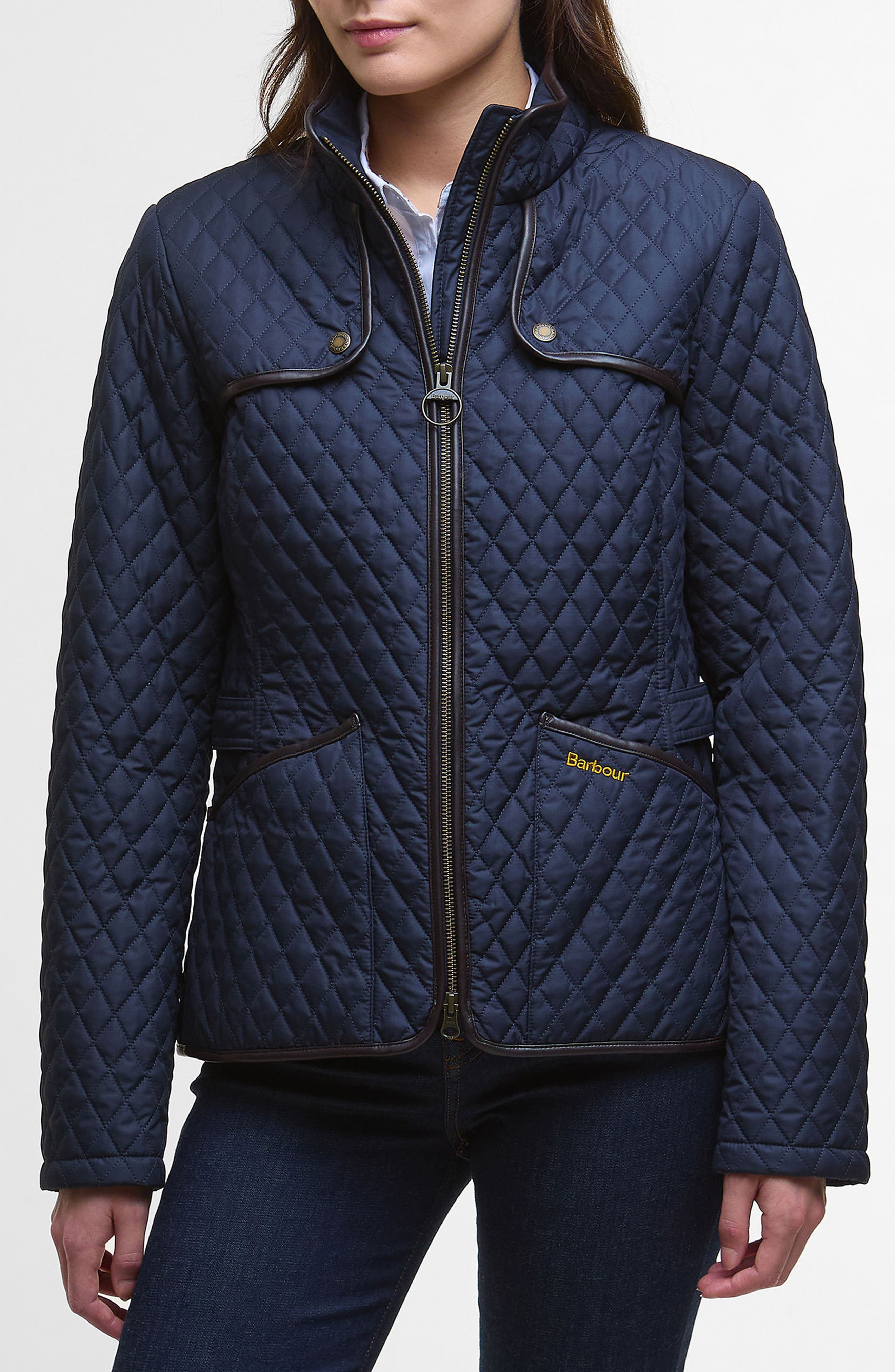 Dahlia Quilted Faux Leather Trim Jacket