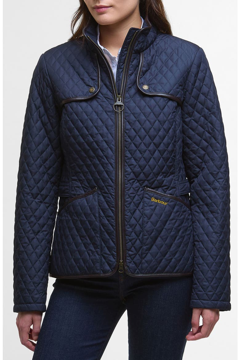 Dahlia Quilted Faux Leather Trim Jacket, Main, color, DARK NAVY