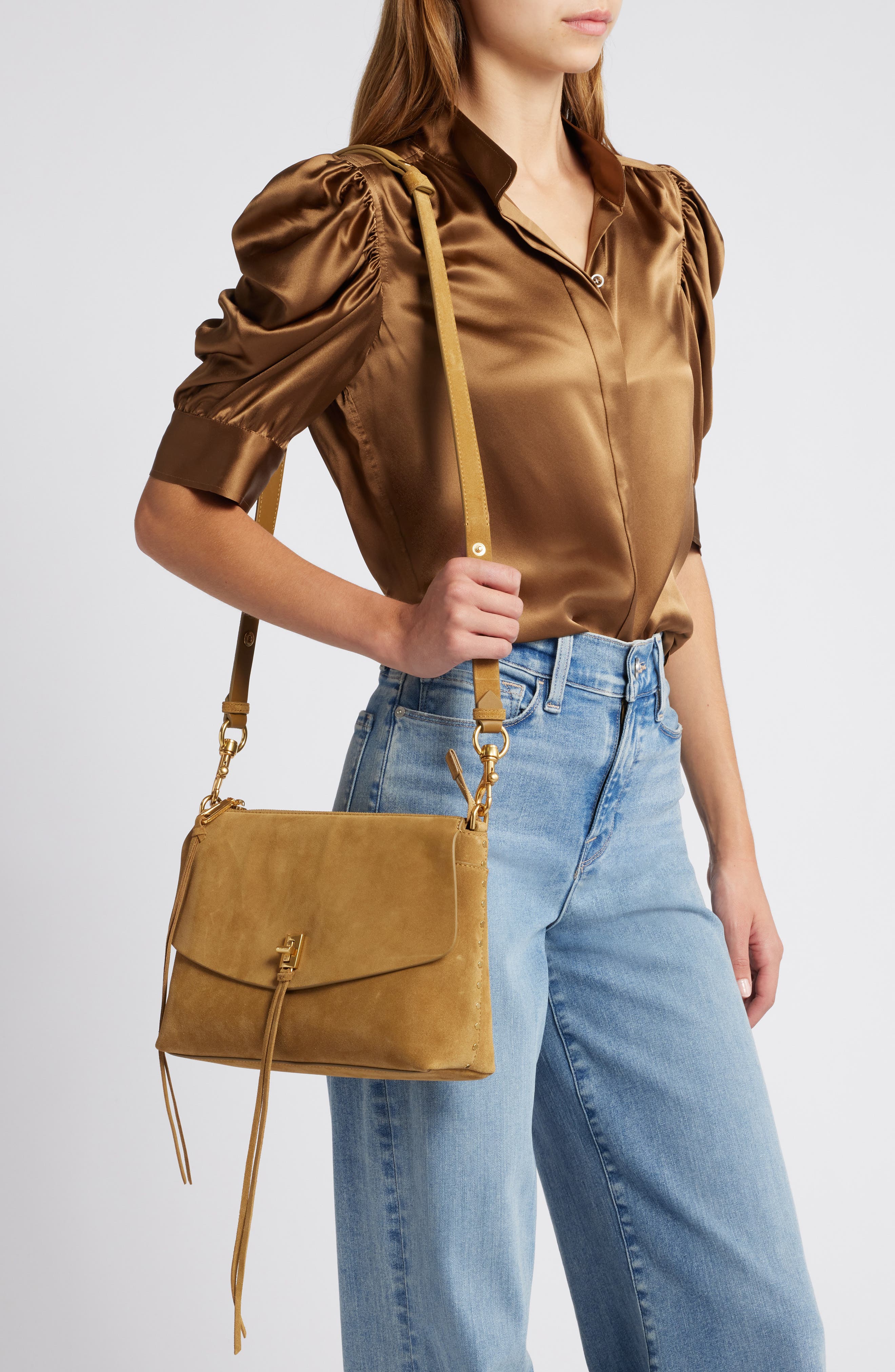 Rebecca Minkoff Darren Leather Shoulder Bag, Alternate, color, Honey