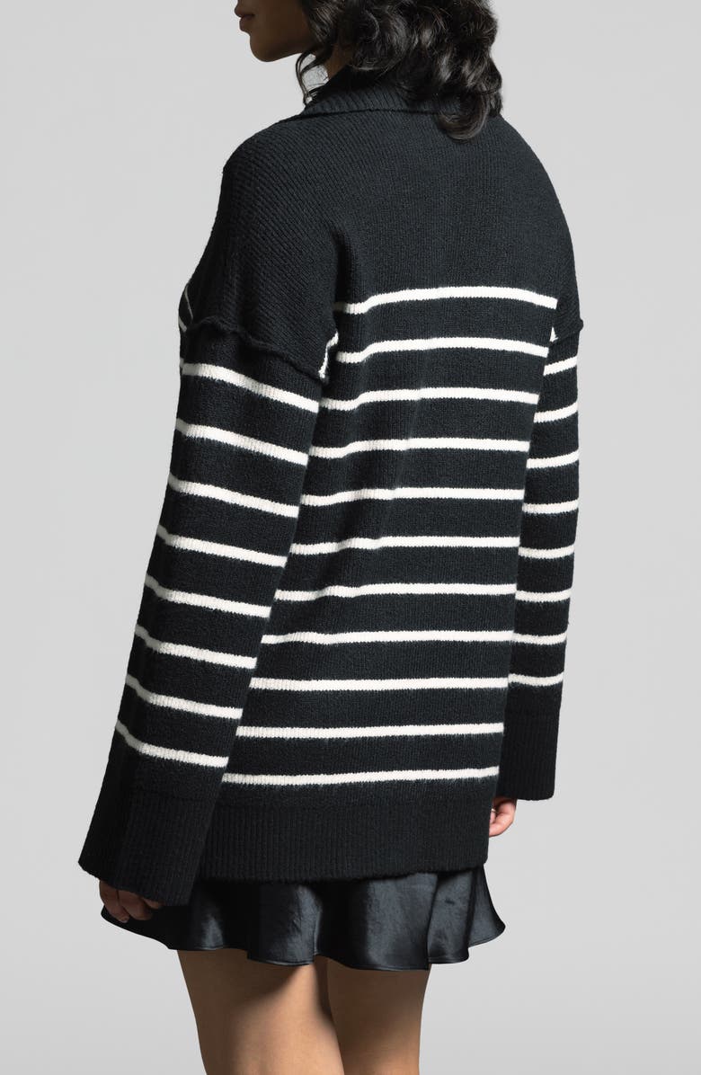 WEEKEND LOS ANGELES Coralie Stripe Quarter Zip Sweater, Alternate, color, Black Ivory Stripe