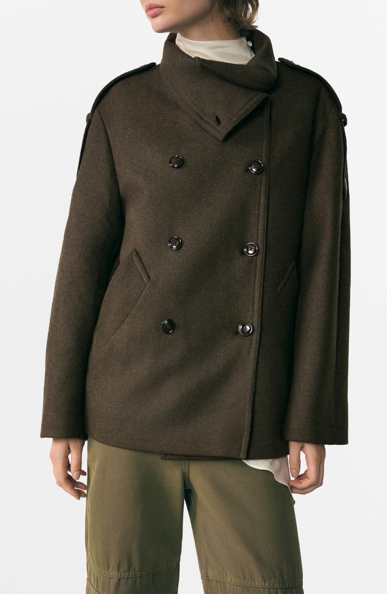 MANGO Double Breasted Coat, Main, color, Khaki Brown