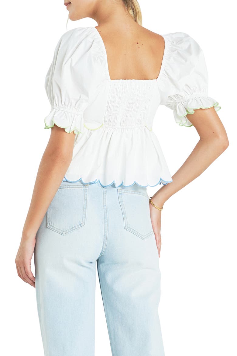 Scallop Cotton Peplum Top, Alternate, color, WHITE