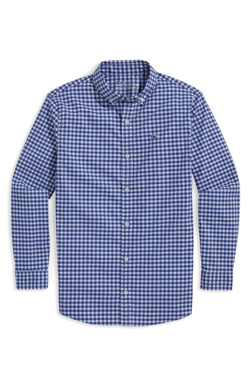 Vineyard Vines Kids' On-the-go Brrrº Gingham Button-down Shirt In Blue