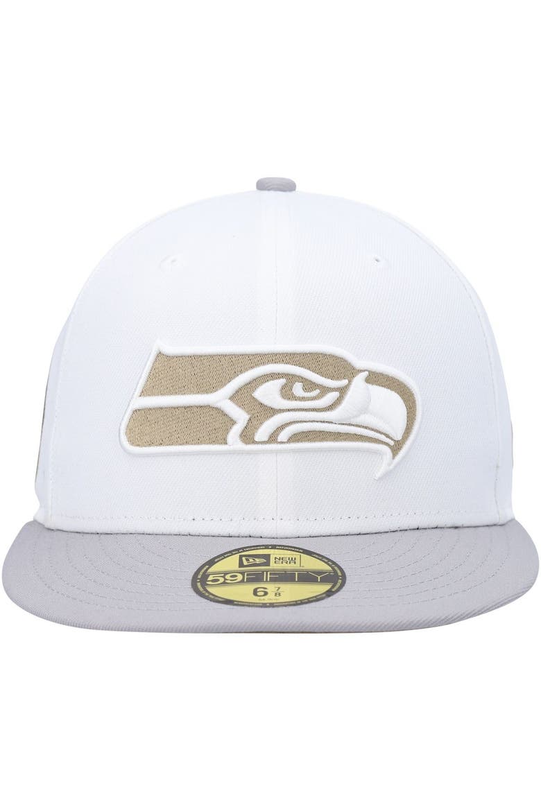 Men's New Era White/Gray Seattle Seahawks 40th Anniversary Gold Undervisor 59FIFTY Fitted Hat, Alternate, color, White