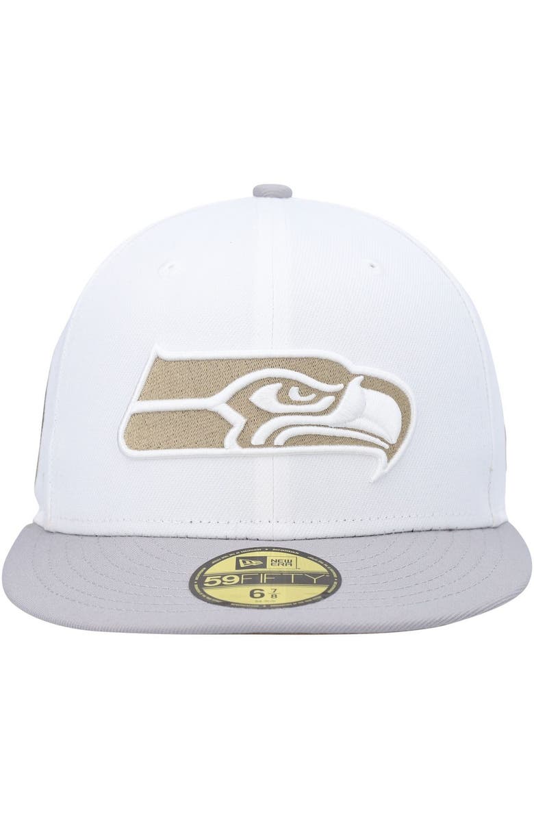 New Era Men's New Era White/Gray Seattle Seahawks 40th Anniversary Gold Undervisor 59FIFTY Fitted Hat, Alternate, color,