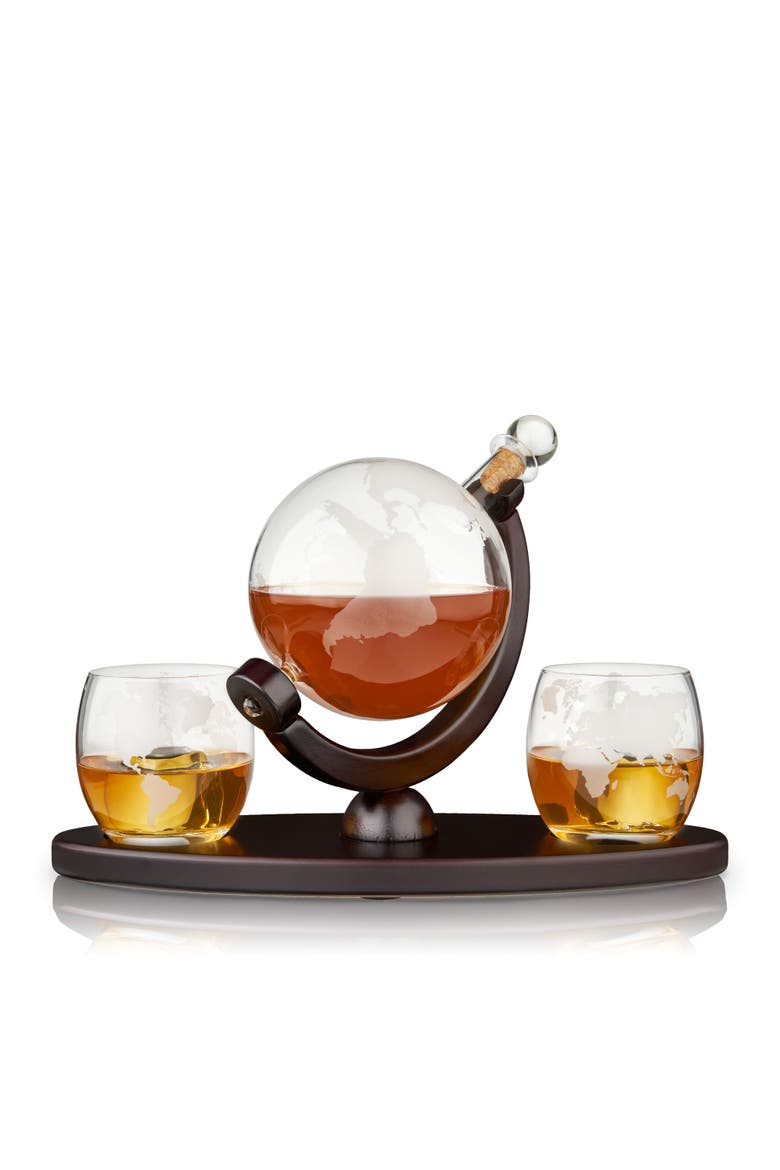 Globe Decanter & Whiskey Tumblers Set of 3, Alternate, color, Clear