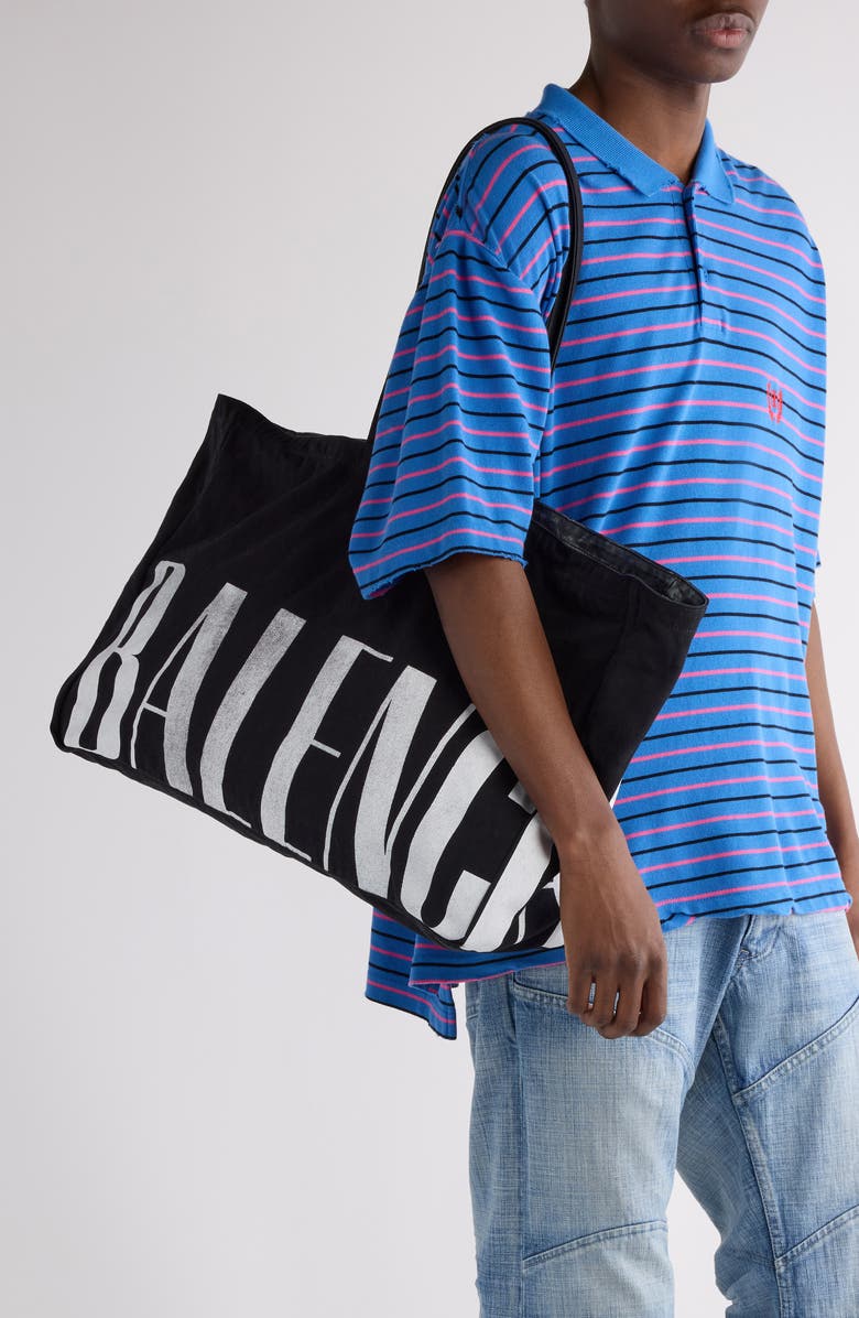 Balenciaga Large Editor East/West Canvas Tote, Alternate, color, 1090 Black/ L White