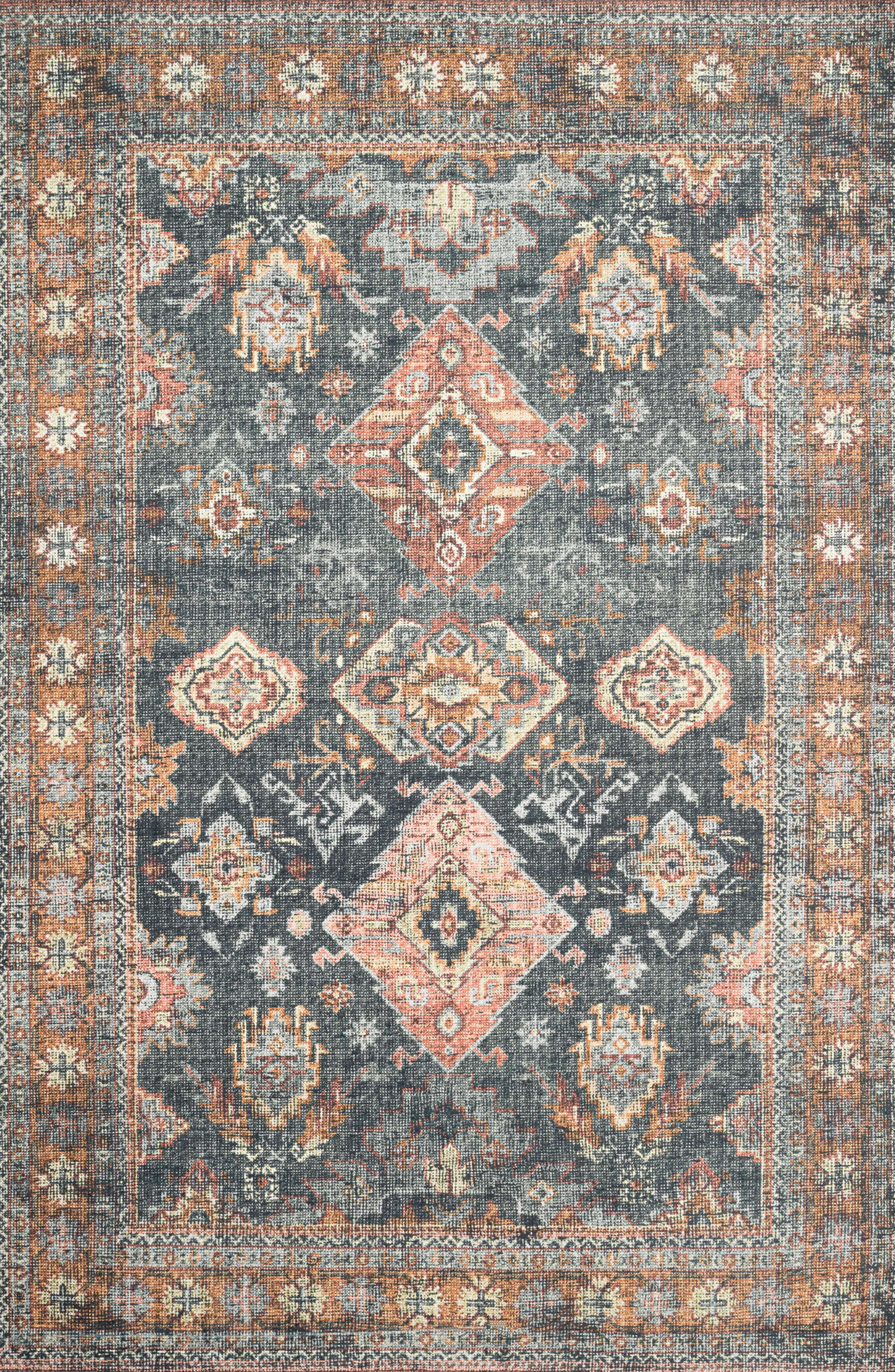 LOLOI II Skye Collection Rug - Sea/Rust - 7'-6" x 9'-6"