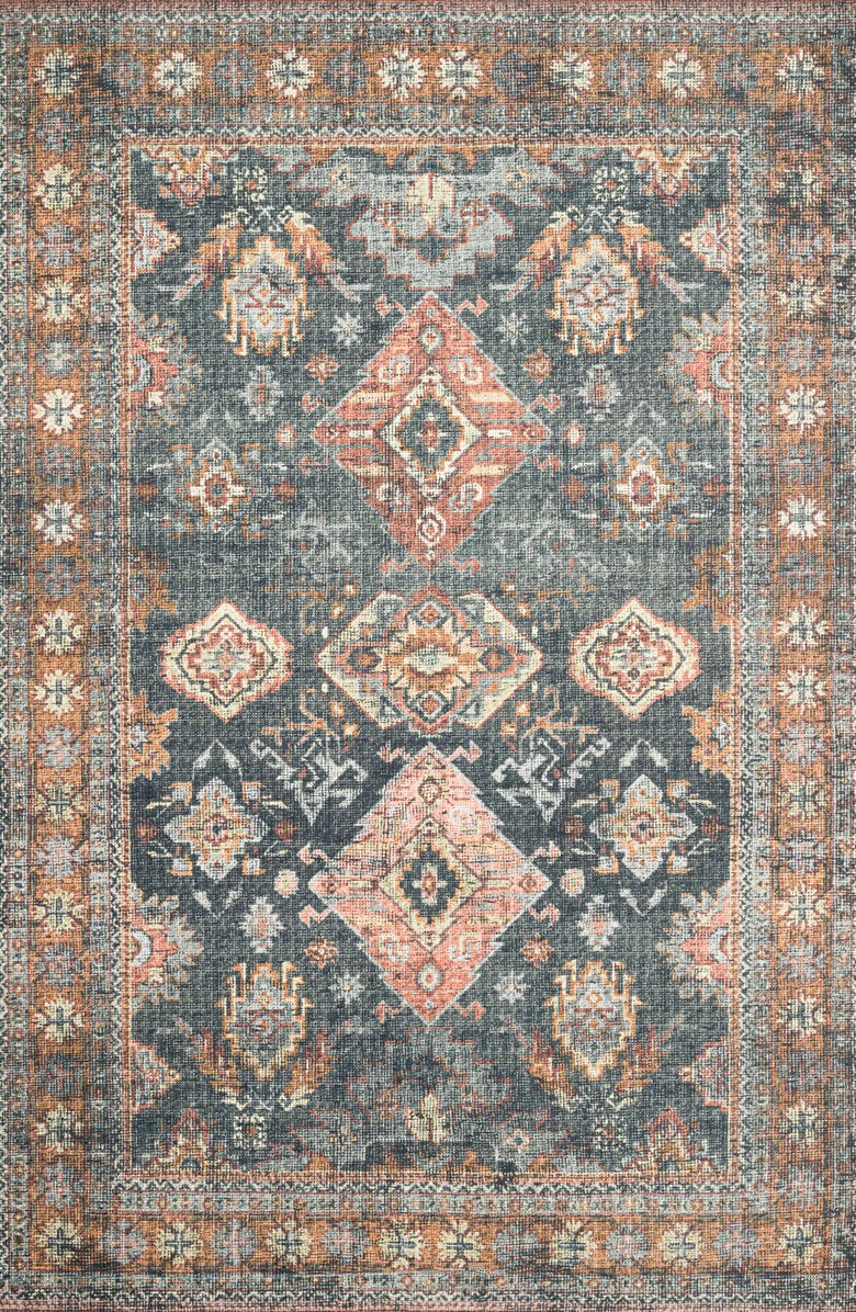 LOLOI II Skye Collection Rug - Sea/Rust - 7'-6" x 9'-6", Main, color, Sea / Rust