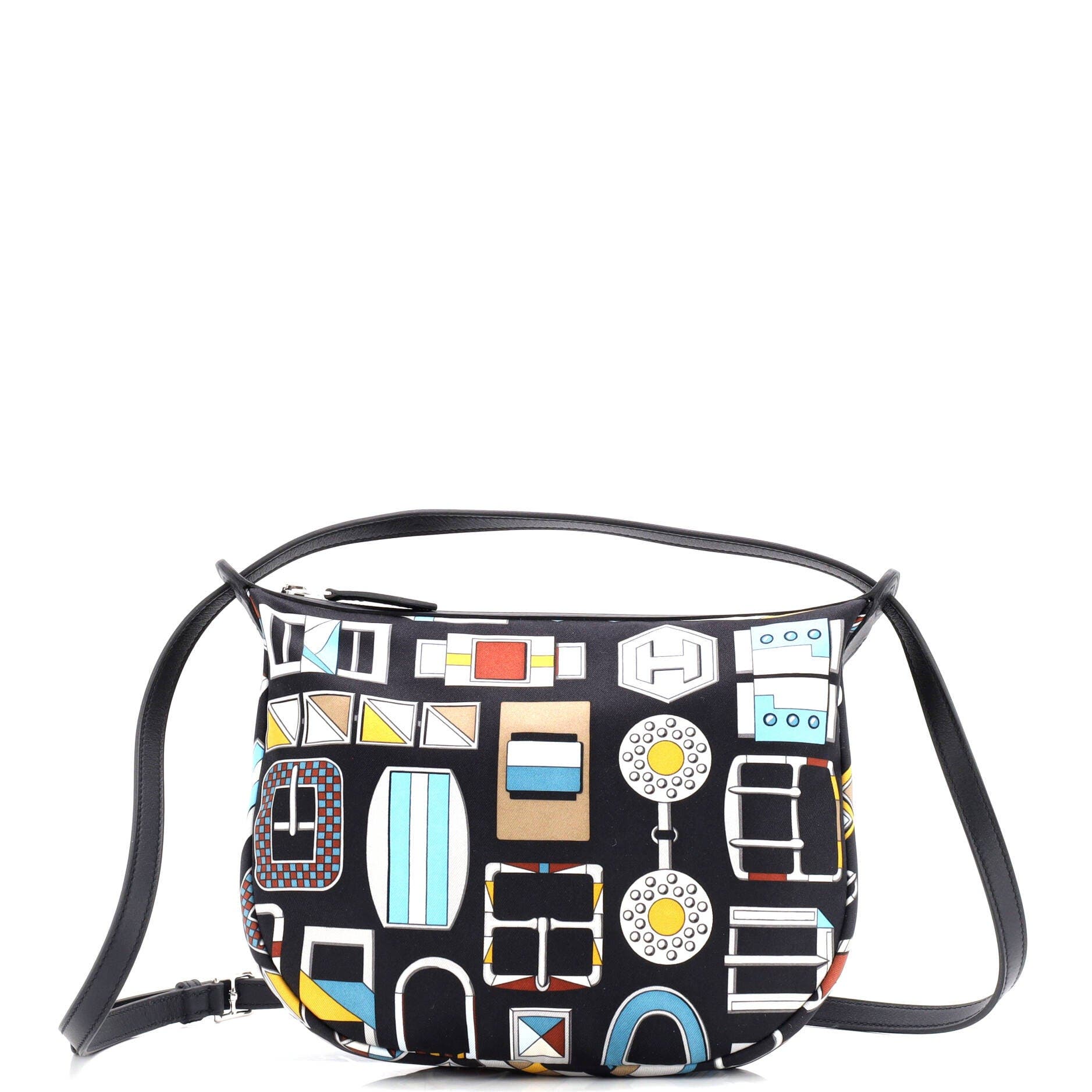 Pre-Owned Hermes Sursoie To Go Pouch Printed Silk and Leather, Main, color, Noir