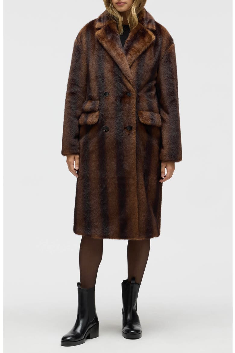 Faux Fur Military Longline Coat, Main, color, BROWN