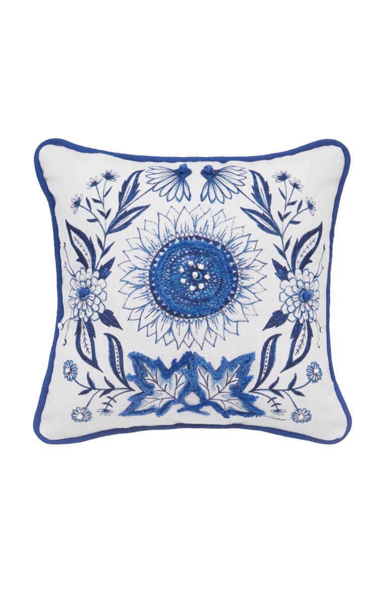 Blue Harvest Sunflower Cotton Blend Mini Accent Pillow 10" x 10", Main, color, Blue