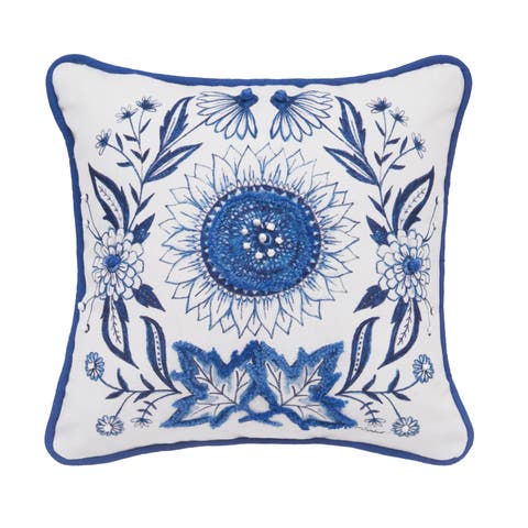 Blue Harvest Sunflower Cotton Blend Mini Accent Pillow 10" x 10"