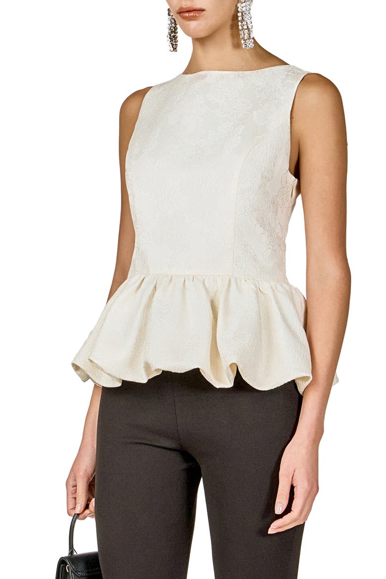 Floral Jacquard Peplum Top, Alternate, color, CREAM