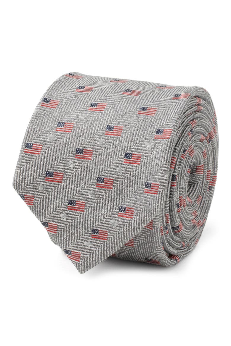 American Flag Cotton Tie, Alternate, color, GRAY