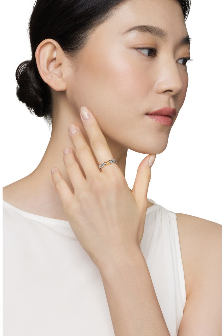 Petite X Ring in Sterling Silver with 18K Yellow Gold, Alternate, color, SILVER/ YELLOW GOLD
