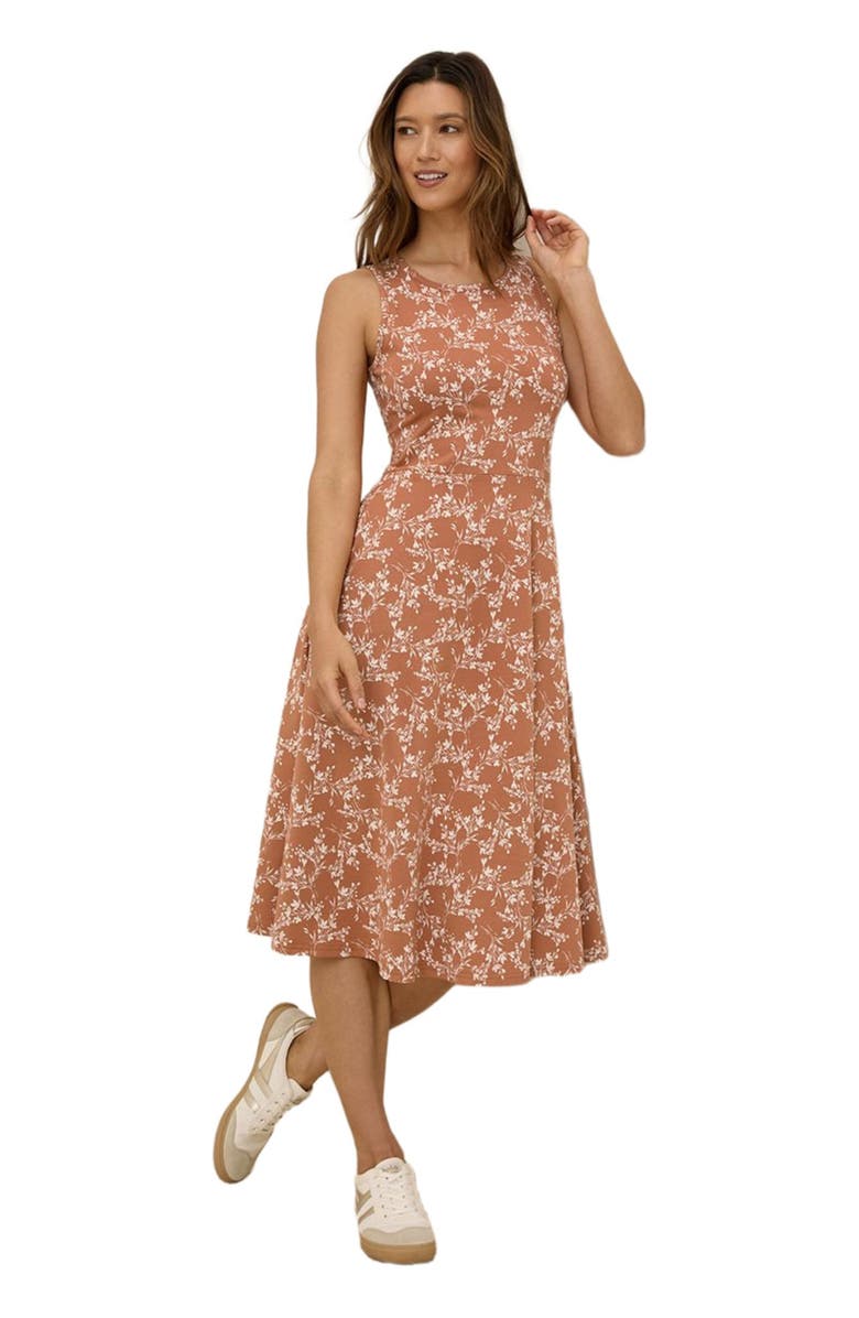 Pact Organic Cotton Fit & Flare Keyhole Back Dress, Alternate, color, Bouquet Blooms Ochre