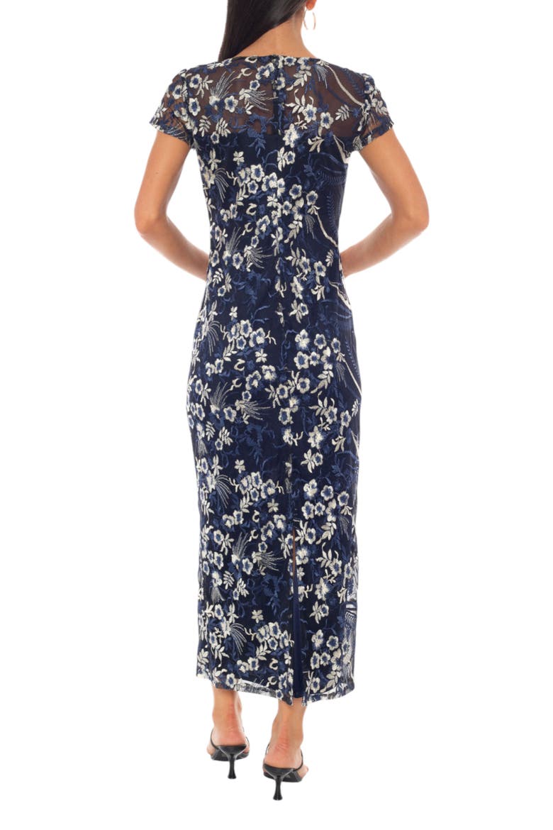 Floral Embroidered Illusion Cap Sleeve Dress, Alternate, color, NAVY