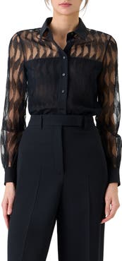 Akris High Plains Tulle Jacquard Button-Up Shirt