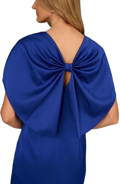 Aidan Mattox Bow Back Crepe & Satin Mermaid Gown In Blue